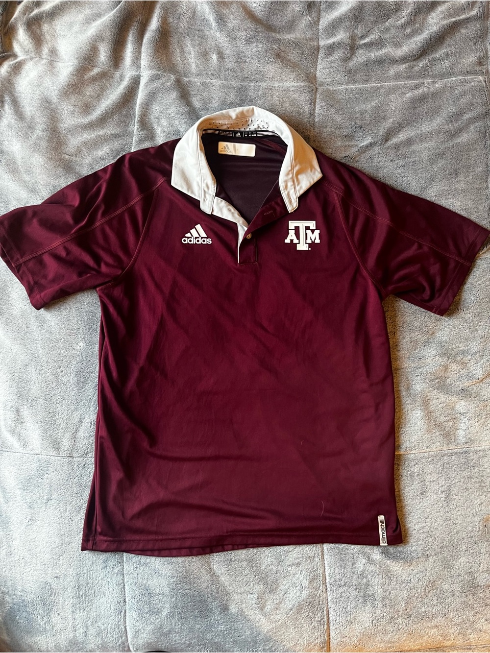 adidas Maroon Polo with White Contrast Collar and A&M Logo
